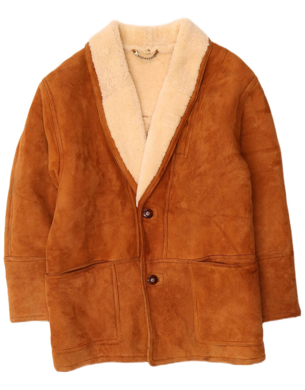 Vintage Herren Shearling Jacke IT 56 2XL Braun