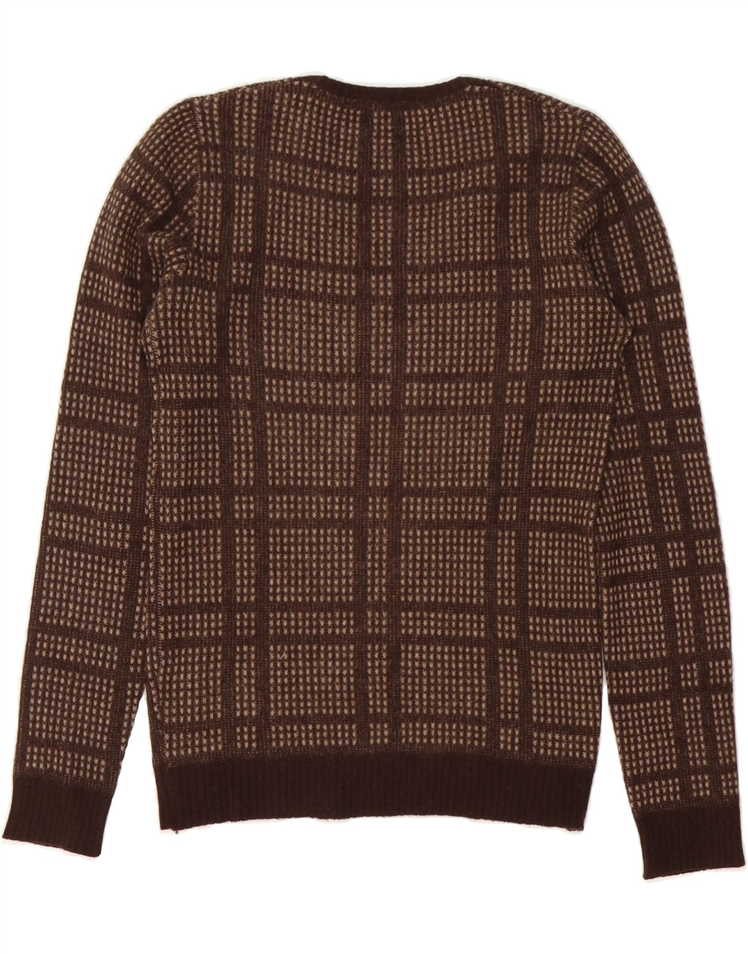VINTAGE Womens V-Neck Jumper Sweater IT 44 Medium Brown Check Vintage Vintage and Second-Hand Vintage from Messina Hembry 