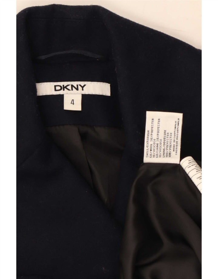 Dkny Damen Zweireihiger Mantel US 4 Small Marineblaue Wolle