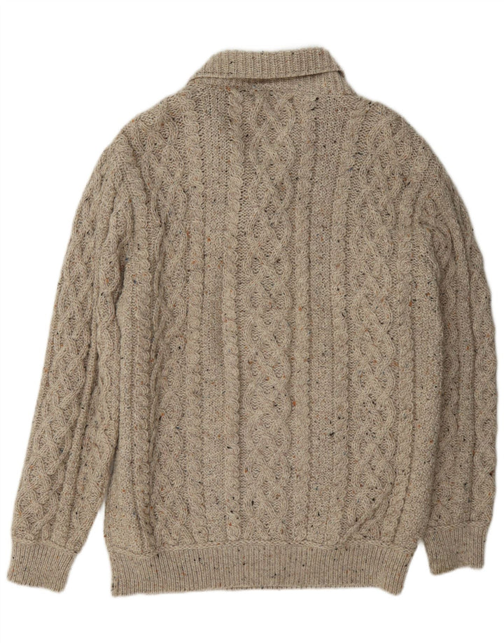 Aran Crafts Herren-Pullover mit Schalkragen, groß, beige gesprenkelte Wolle