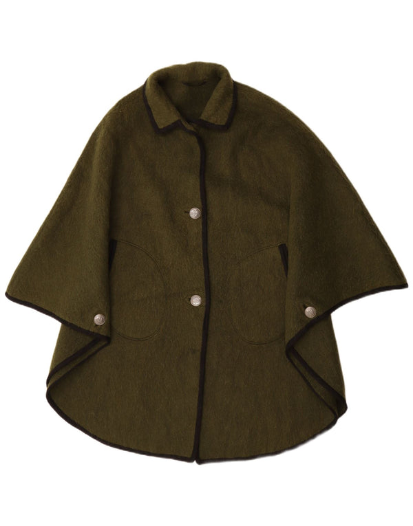 Vintage Damen Übergroßer Poncho Mantel IT 48 XL Grüne Schurwolle