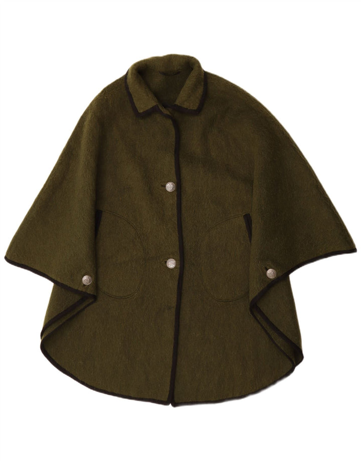 Vintage Damen Übergroßer Poncho Mantel IT 48 XL Grüne Schurwolle