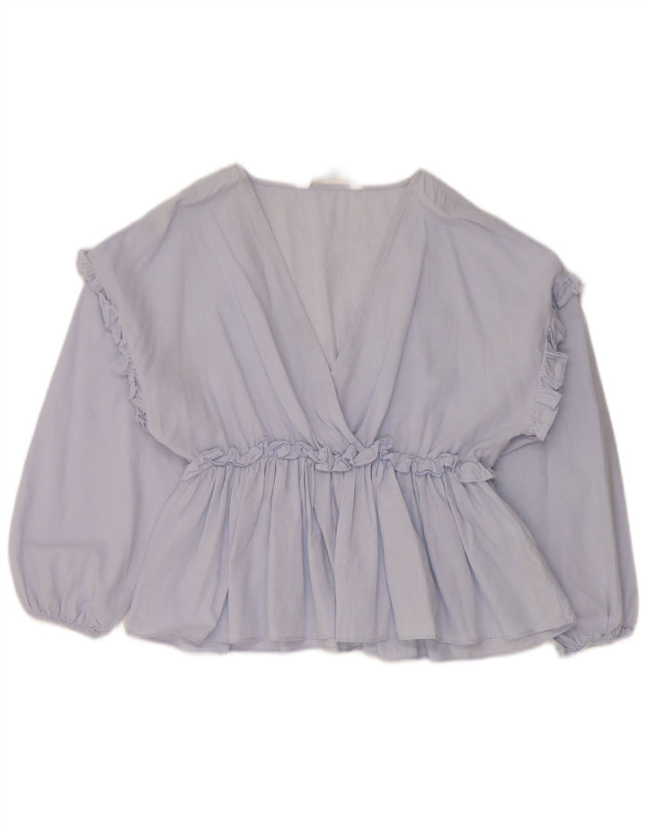 Zara Damen Langarm-Blusenoberteil UK 10 Small Blaue Baumwolle