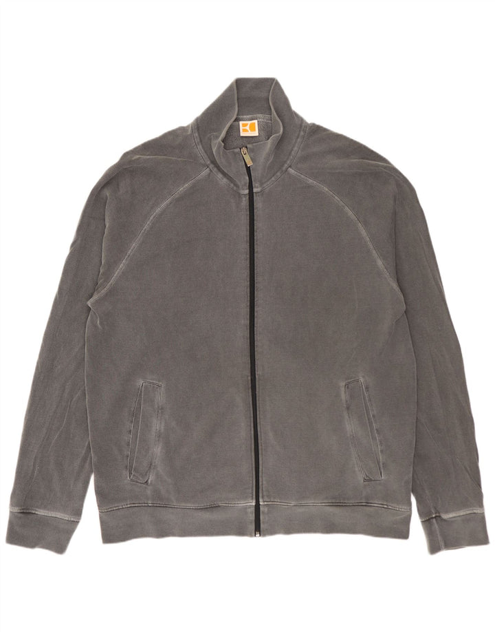 Hugo Boss Herren-Trainingsanzugoberteil, Jacke, 2XL, graue Baumwolle