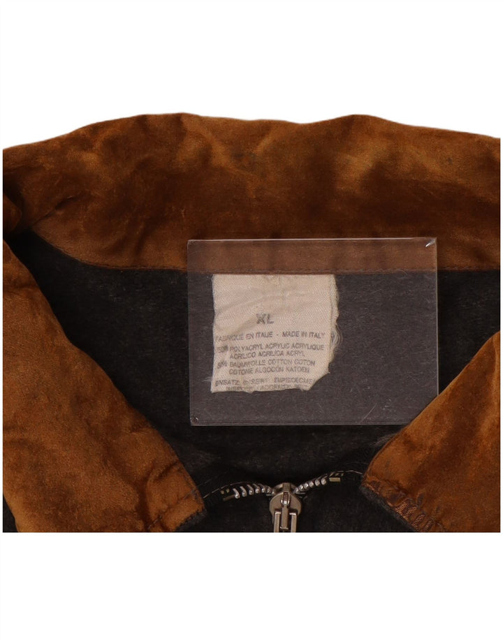 Vintage Herren Bomberjacke mit Grafik, UK 42 XL, Grau, Farbblock-Acryl