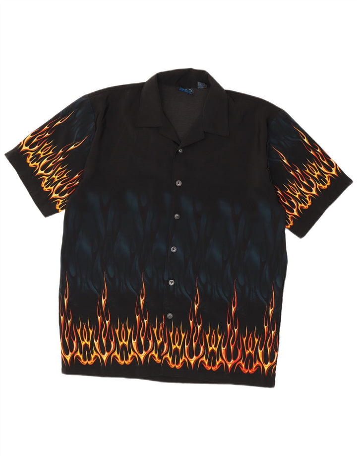 Vintage Herren-Kurzarmhemd mit abstraktem Muster, Mittelschwarzes Polyester