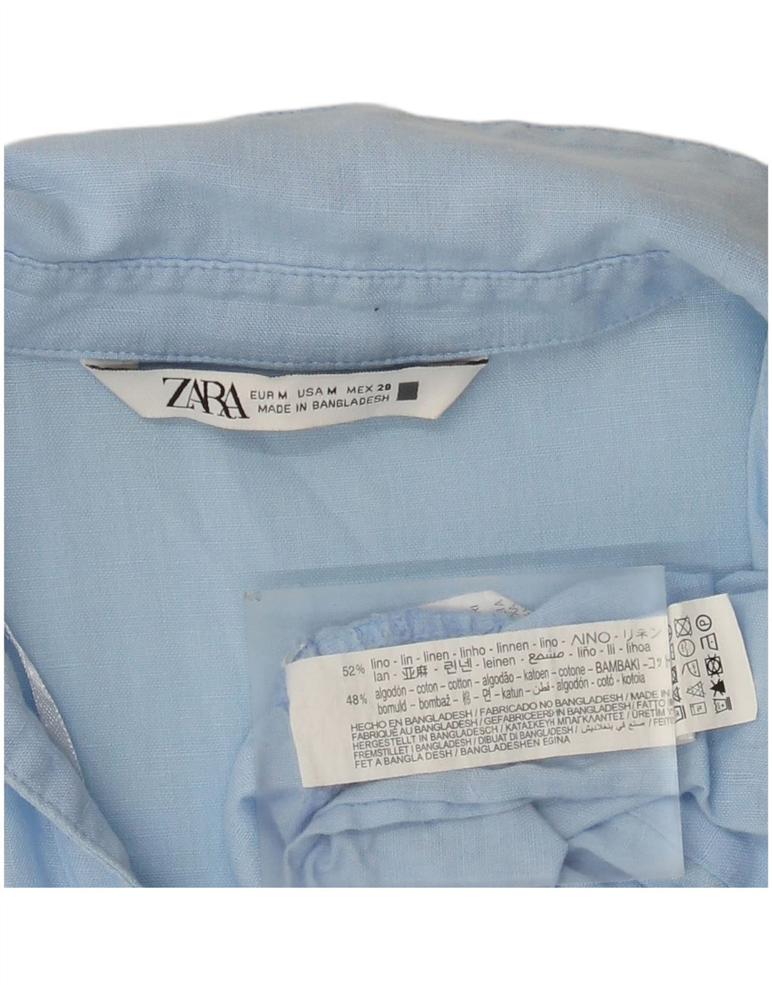 Zara Damen-Stufenkleid UK 14 Mittelblaues Leinen