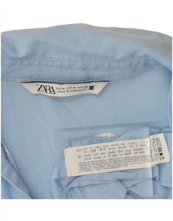 Zara Damen-Stufenkleid UK 14 Mittelblaues Leinen