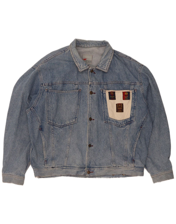 GB.PEDRINI Herren Jeansjacke UK 42 XL Blaue Colourblock-Baumwolle