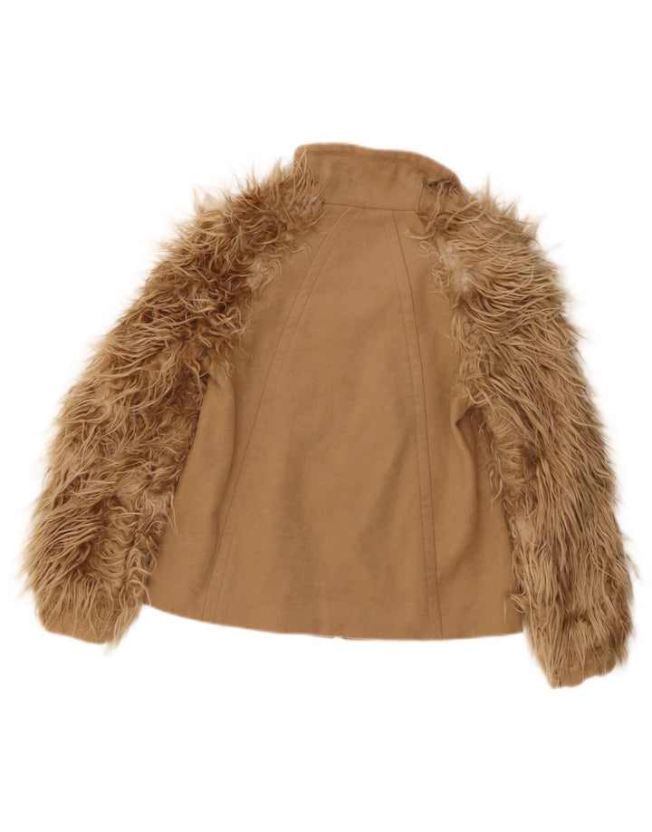 Zara Damen Kunstpelz-Bomberjacke UK 10 Small Beige Wolle