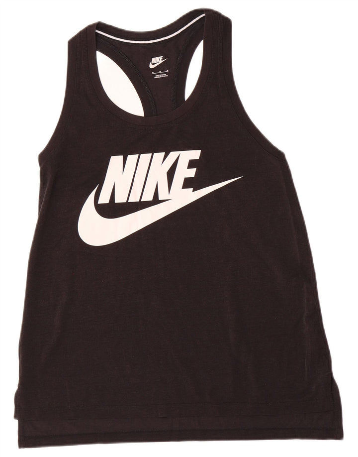 NIKE Damen Graphic Vest Top UK 12 Medium Schwarz