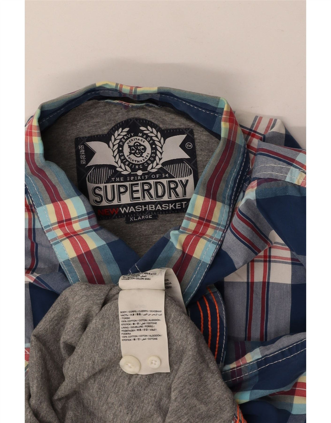SUPERDRY Herrenhemd XL, blau kariert, Baumwolle