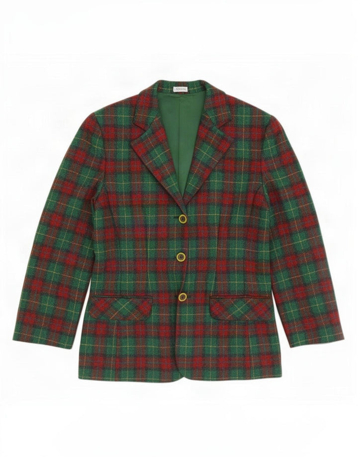Vintage Damen 3-Knopf-Blazerjacke IT 46 Großer grüner Karo
