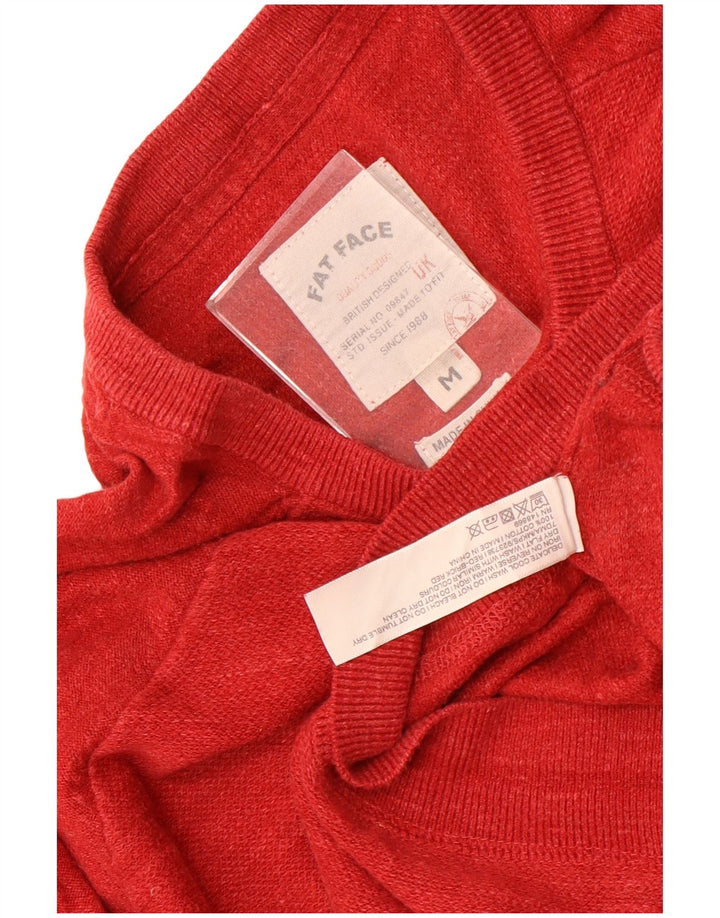 Fat Face Herren-Pullover mit U-Boot-Ausschnitt, mittelrote Baumwolle