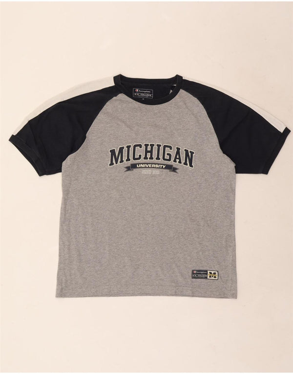 Champion Michigan Graphic T-Shirt-Oberteil für Herren aus mittelgrauer Colourblock-Baumwolle
