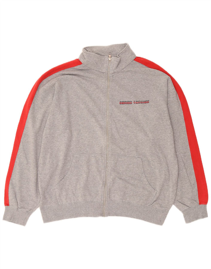 Sergio Tacchini Herren-Trainingsanzug-Oberteil, Jacke, 2XL, graue Farbblock-Baumwolle