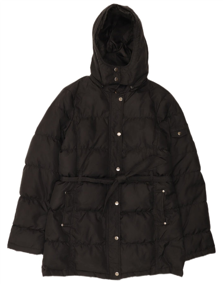 Zara Damen Kapuzenmantel, gepolstert, UK 14, mittelschwarz