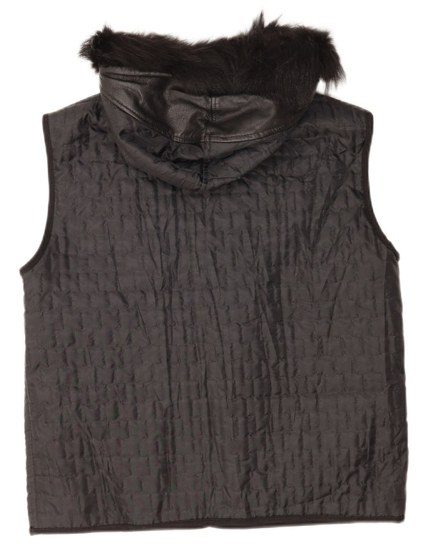Vintage Damen Steppweste mit Kapuze UK 16 Large Schwarz