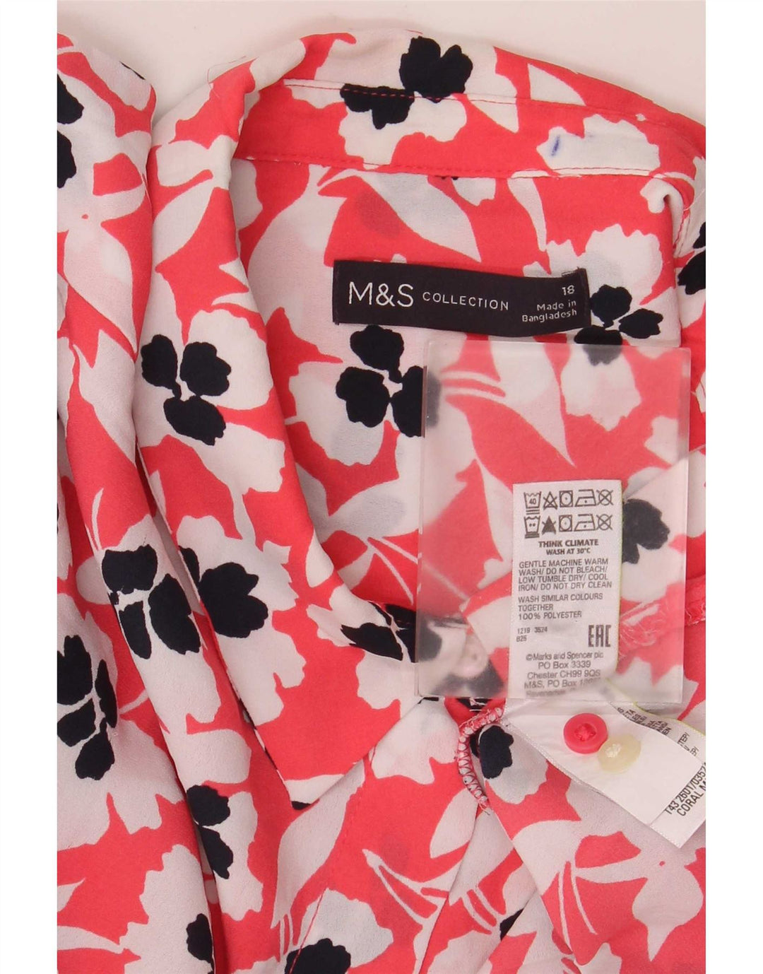 Marks & Spencer Damen-Oversize-Hemdbluse, UK 18, XL, rotes Blumenmuster, Polyester
