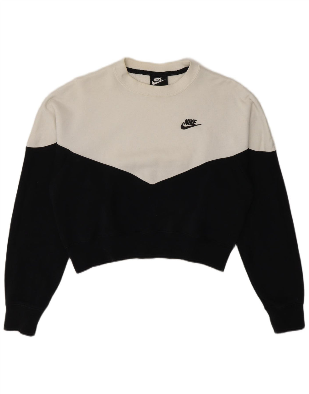 Nike Damen Crop Sweatshirt Pullover UK 14 Medium Black Colourblock