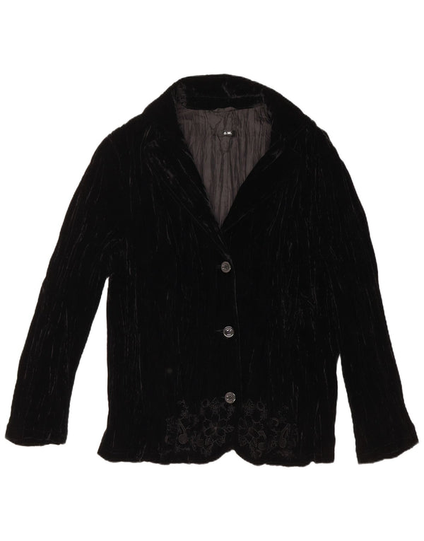 VINTAGE Damen 3-Knopf-Samt-Blazerjacke UK 18 XL Schwarz geblümt