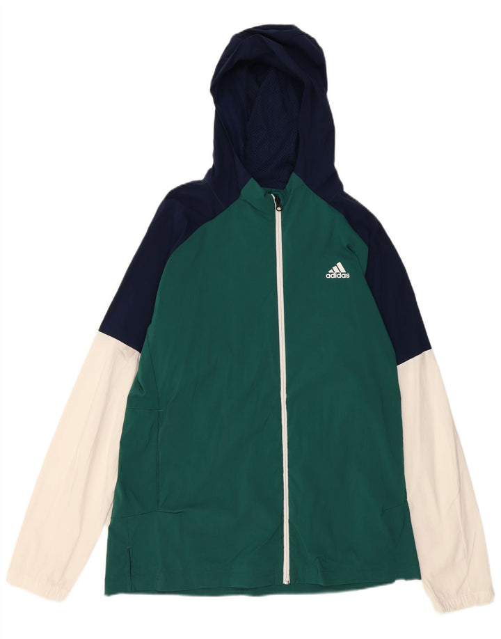 ADIDAS Herren-Trainingsanzug mit Kapuze, Oberteil, Jacke, groß, grünes Colourblock-Nylon