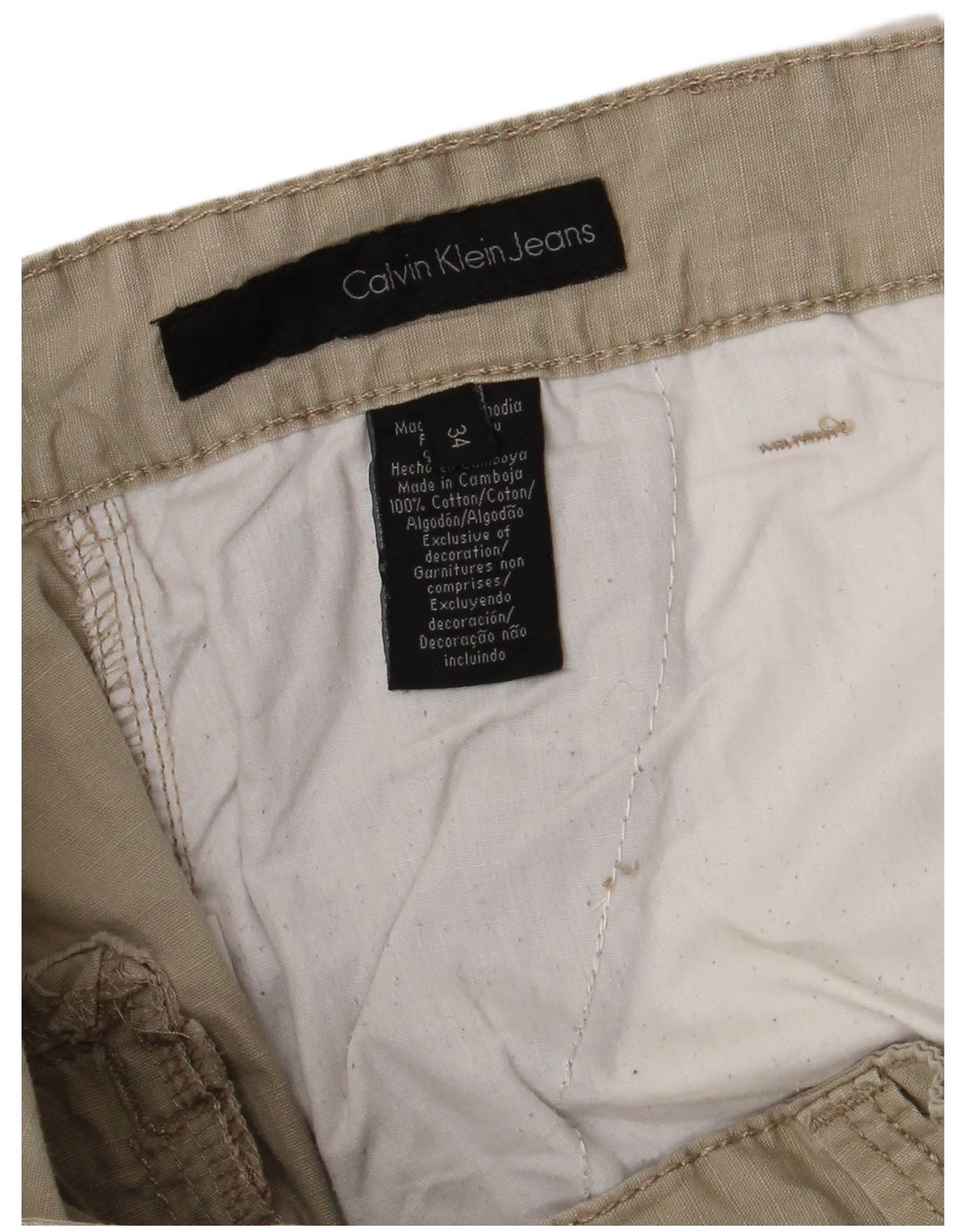 Calvin Klein Herren Cargoshorts W34 Large Beige Baumwolle