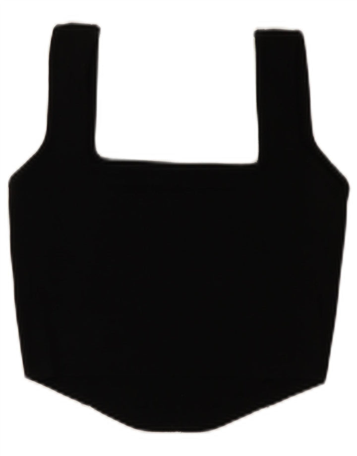 Zara Damen Ärmelloses Crop Top UK 14 Large Schwarz Polyamid