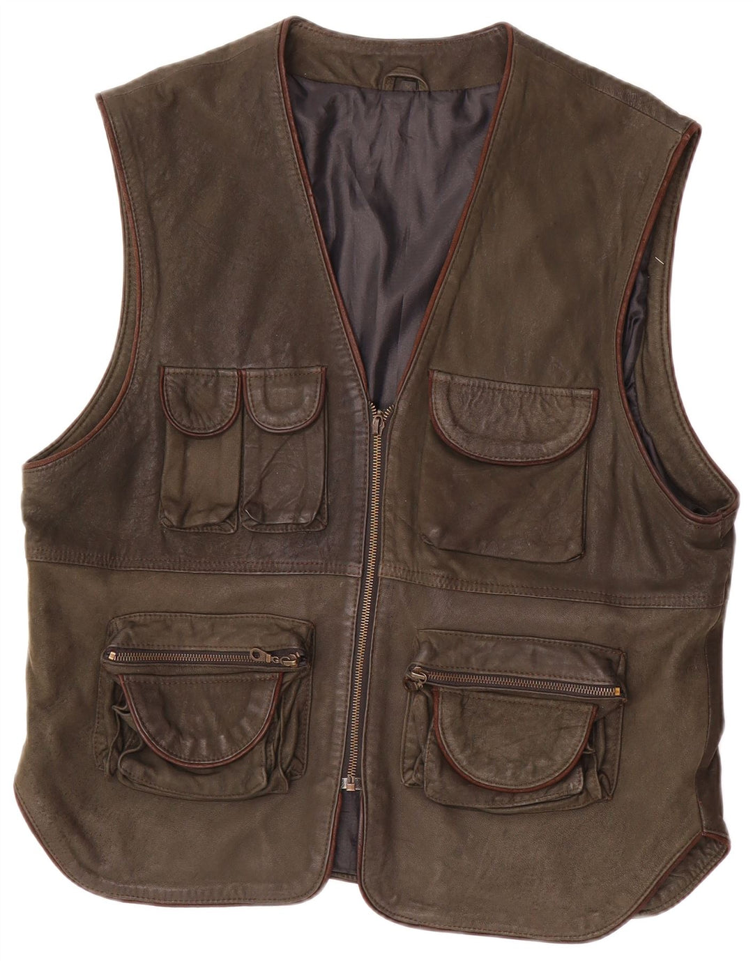 Vintage Herren-Leder-Utility-Gilet IT 54 2XL Khaki