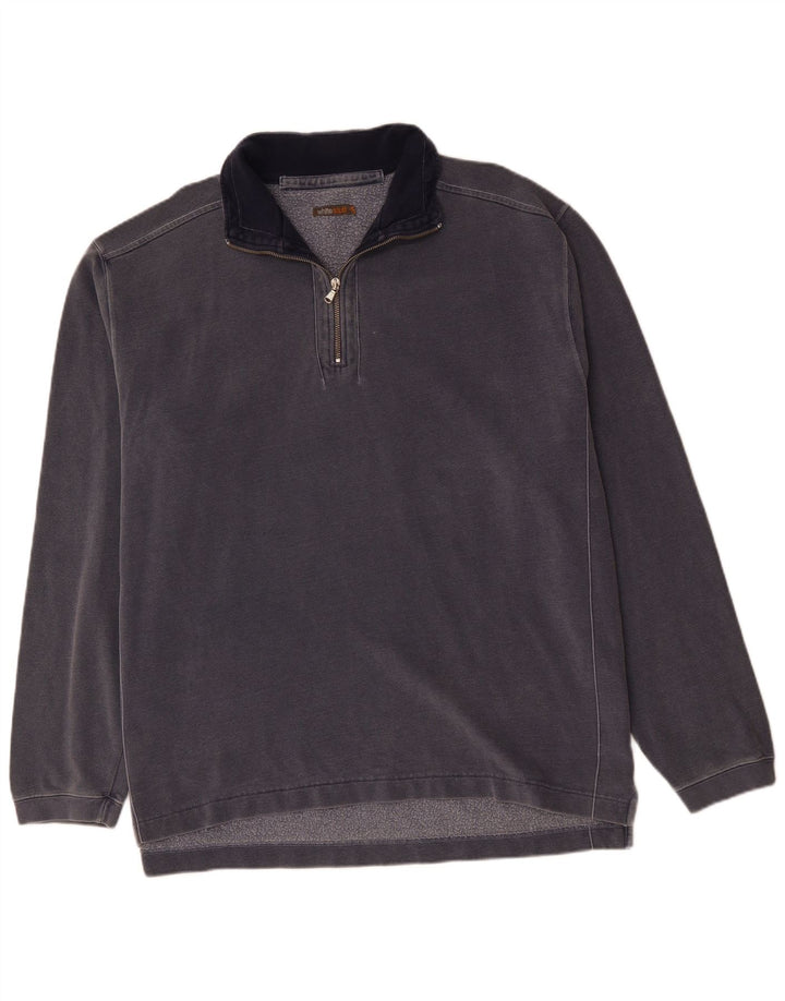 WHITE STUFF Herren-Sweatshirt mit Reißverschluss am Hals, 2XL, marineblaue Baumwolle