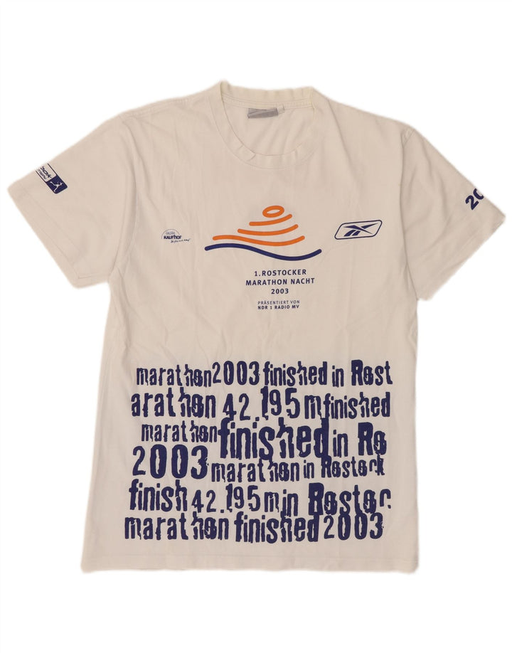Reebok Herren Grafik-T-Shirt-Oberteil aus mittelweißer Baumwolle