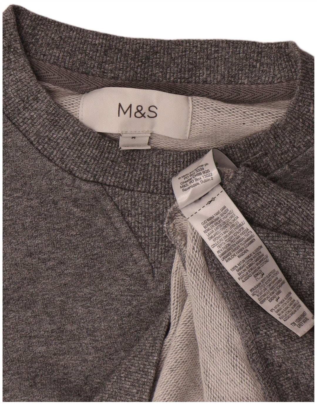 Marks & Spencer Herren-Sweatshirt-Pullover aus mittelgrau gefleckter Baumwolle