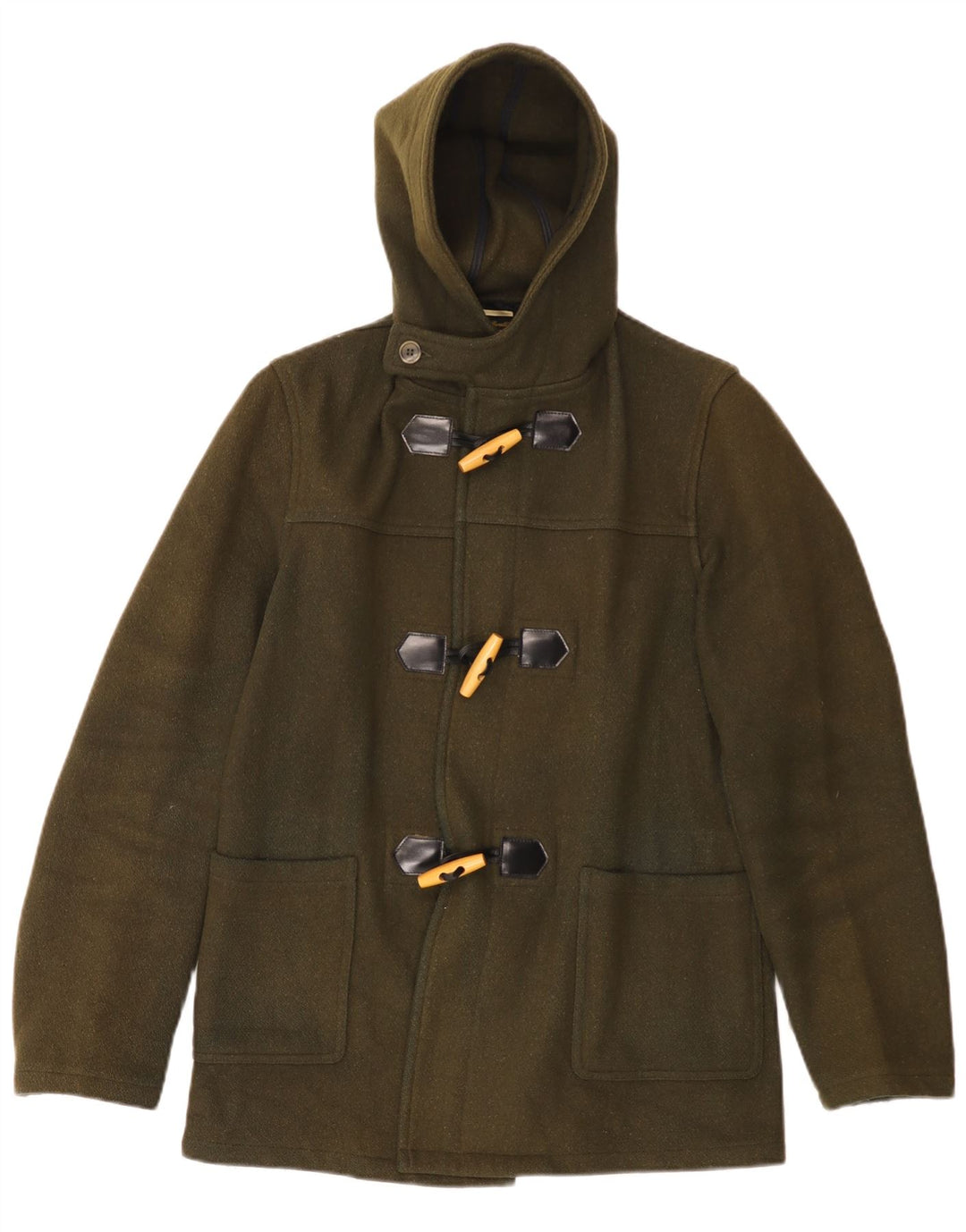 Vintage Herren Kapuzen-Dufflejacke UK 38 Medium Khaki Wolle