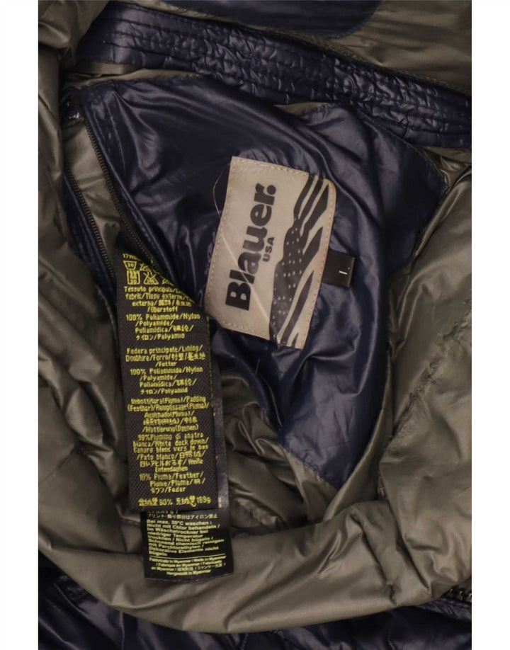 Blauer wattierte Herrenjacke mit Kapuze, UK 40, Größe L, marineblau, Polyamid