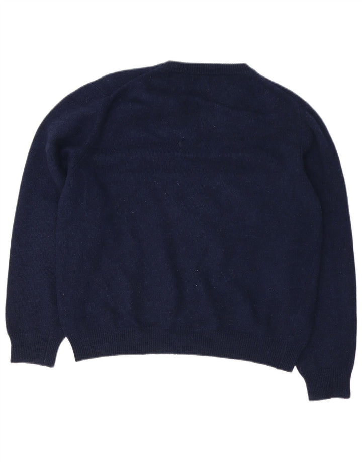 Henry Cottons Herren-Pullover mit V-Ausschnitt, mittlerer marineblauer Schurwolle