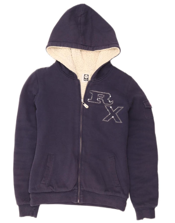 Roxy Womens Graphic Zip Hoodie Sweater UK 6 XS Marineblau Polyester