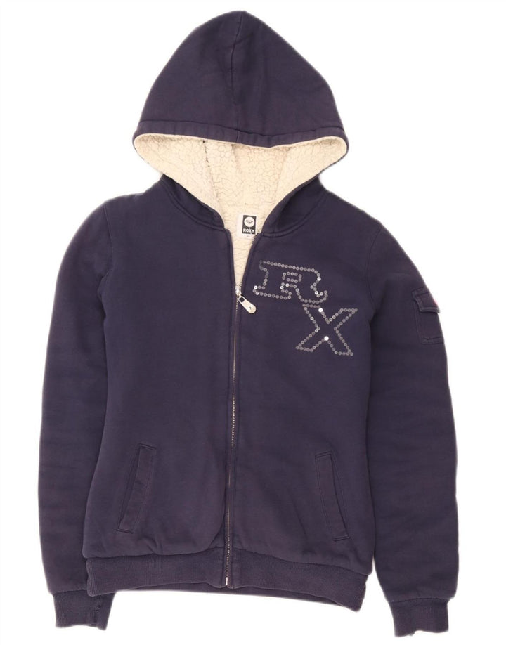 Roxy Womens Graphic Zip Hoodie Sweater UK 6 XS Marineblau Polyester