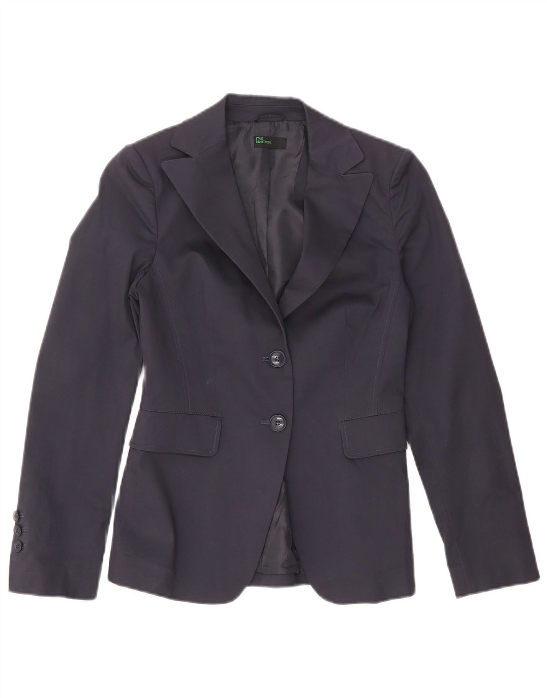 Benetton Damen 2-Knopf-Blazerjacke IT 40 Small Marineblaue Baumwolle