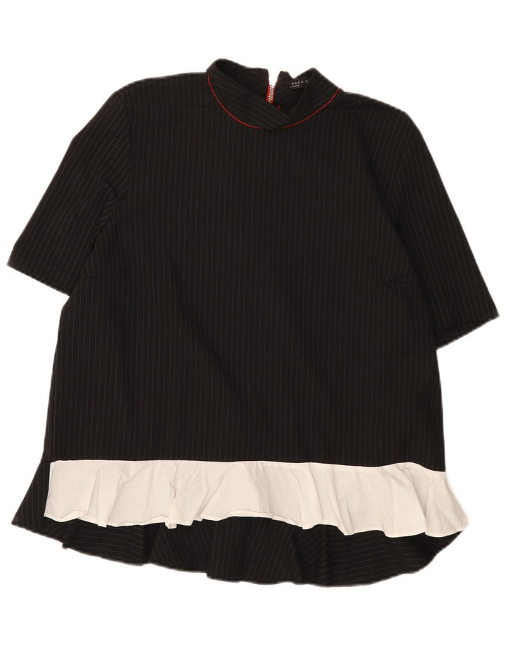 Zara Damen-Blusenoberteil UK 14 Mittelschwarzes Colourblock-Polyester