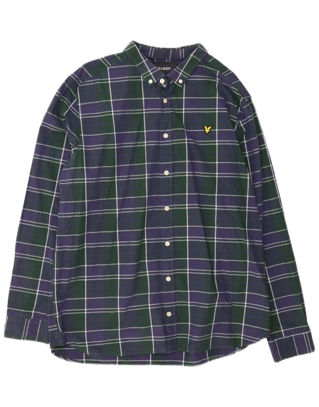 Lyle & Scott Herrenhemd 2XL Marineblau kariert Baumwolle