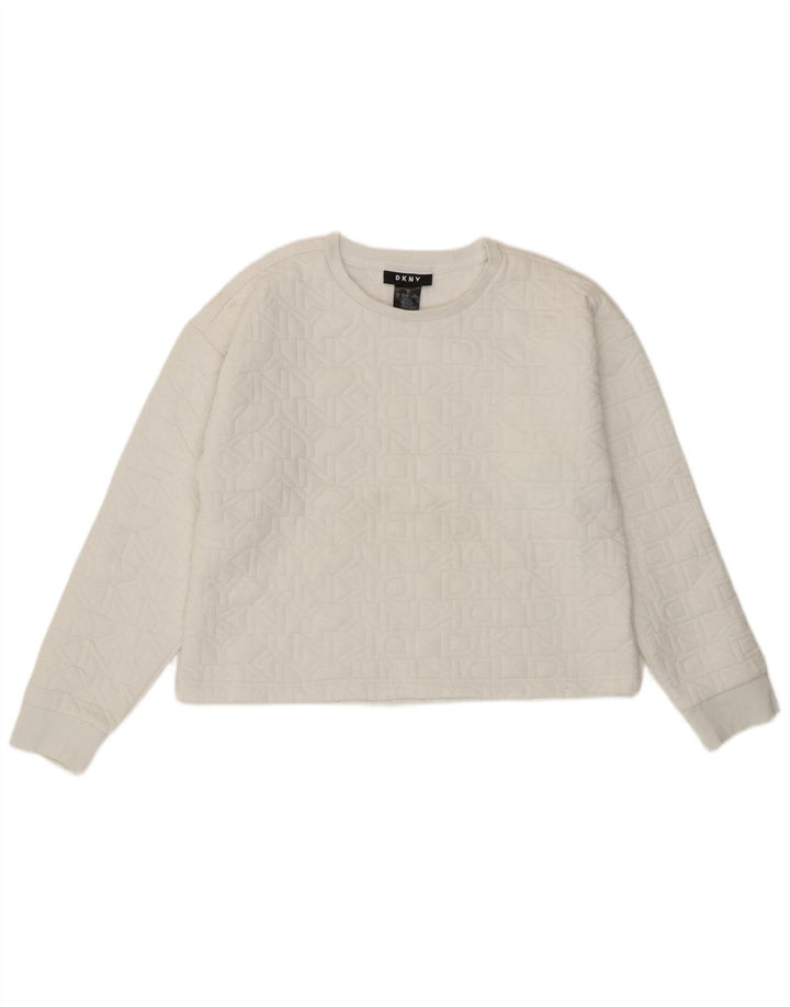 Dkny Womens Crop Graphic Sweatshirt Pullover UK 14 Mittelweißes Polyester