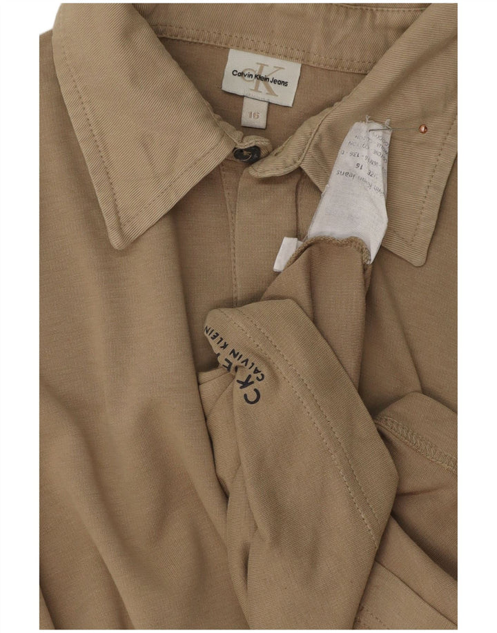 CALVIN KLEIN JEANS Langarm-Poloshirt für Jungen, 15–16 Jahre, beige Baumwolle