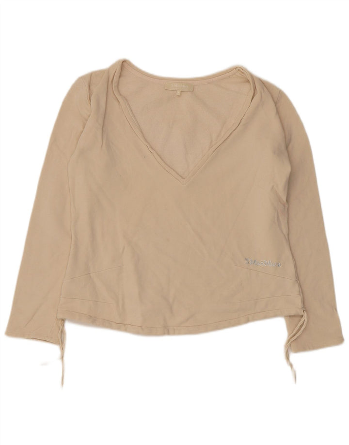 Max Mara Damen Top Langarm UK 10 Small Beige Baumwolle