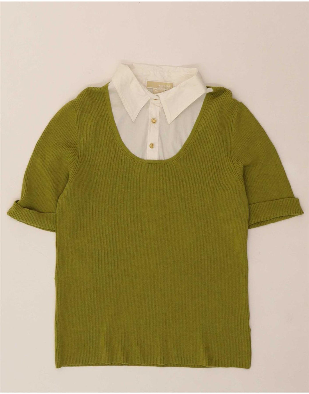 MICHAEL KORS Womens Blouse Top UK 18 XL Green Cotton