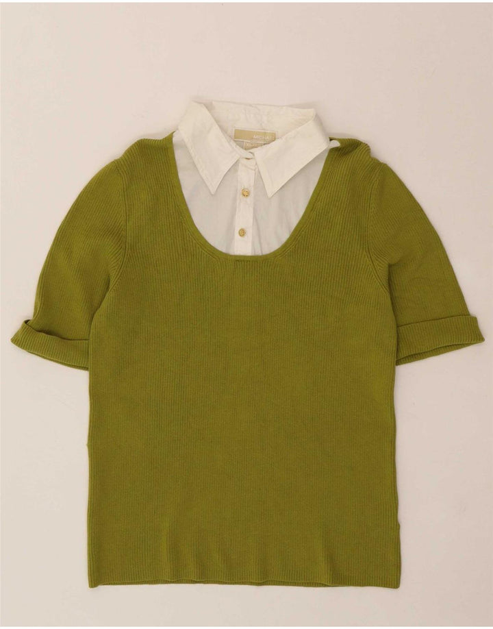 MICHAEL KORS Womens Blouse Top UK 18 XL Green Cotton