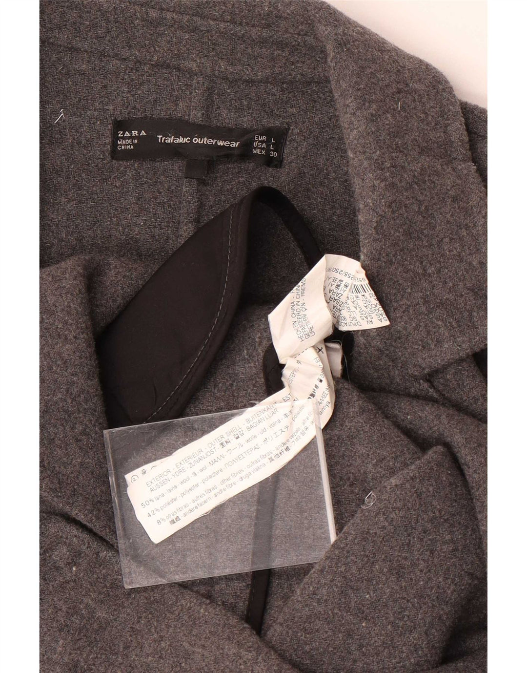 Zara Damen Trafaluc Open Overcoat UK 16 Große graue Wolle
