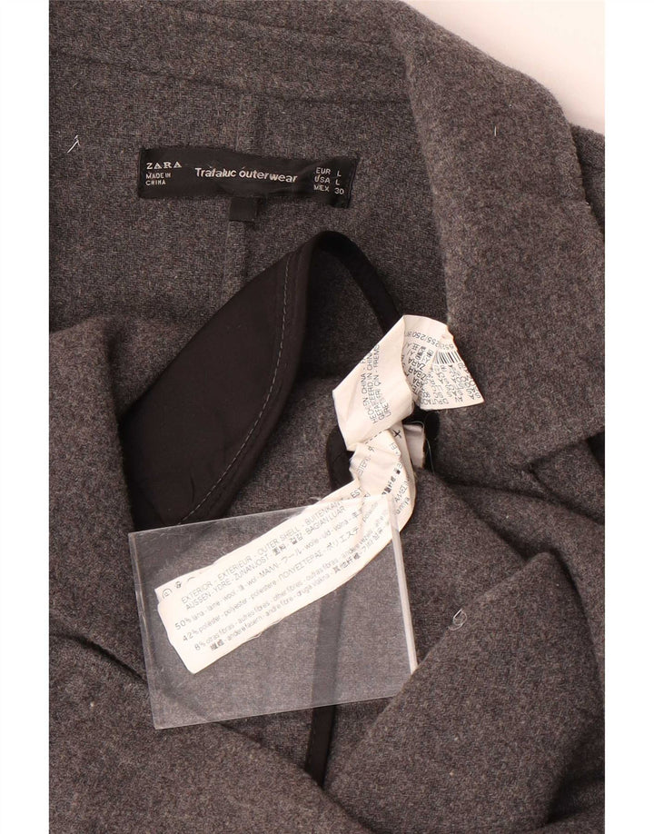 Zara Damen Trafaluc Open Overcoat UK 16 Große graue Wolle