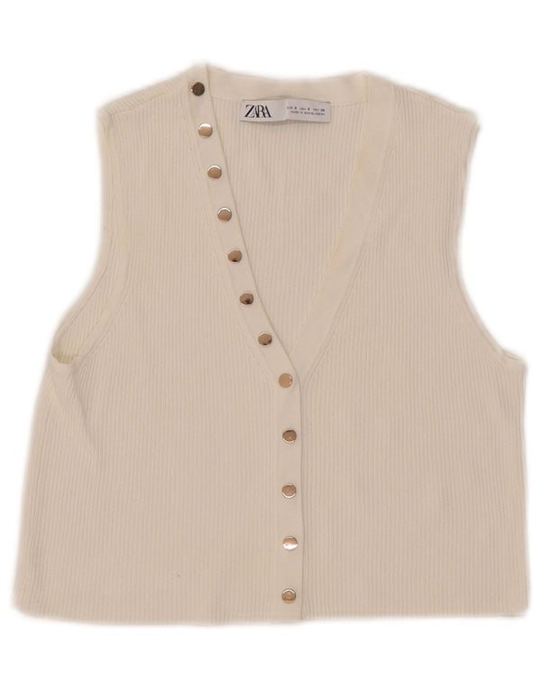 Zara Damen Ärmelloses Crop Top UK 10 Small Weiß