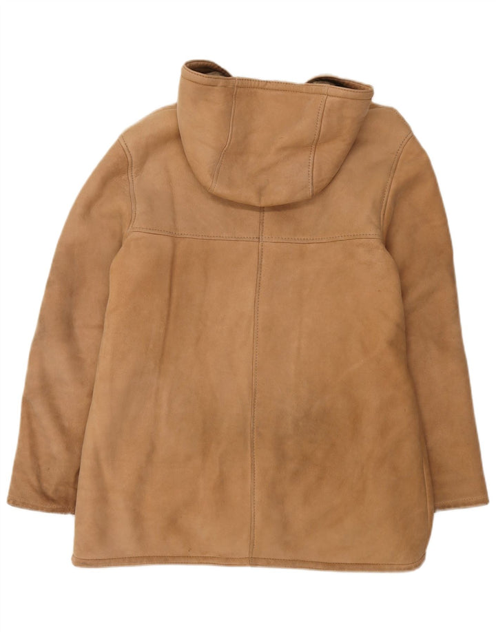 Vintage Damen Lammfelljacke mit Kapuze UK 12 Medium Beige