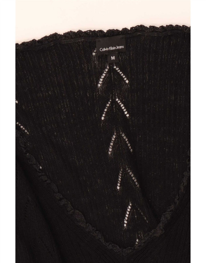 Calvin Klein Damen Graphic Top Langarm UK 12 Medium Schwarz
